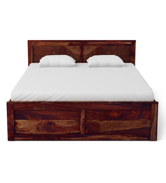 Detec™ Solid Wood Queen Size Bed with Storage in Honey oak Finish