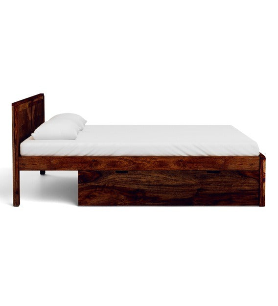 Detec™ Solid Wood Queen Size Bed with Storage in Honey oak Finish