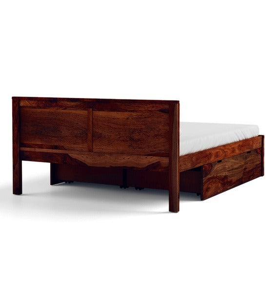 Detec™ Solid Wood Queen Size Bed with Storage in Honey oak Finish