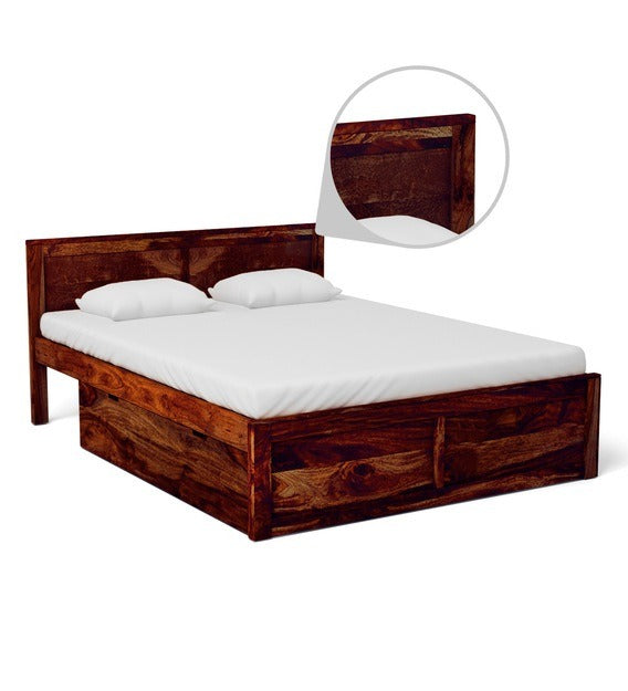 Detec™ Solid Wood Queen Size Bed with Storage in Honey oak Finish
