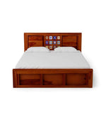 गैलरी व्यूवर में इमेज लोड करें, Detec™ Solid Wood Queen Size Bed With Storage In Honey Oak Finish
