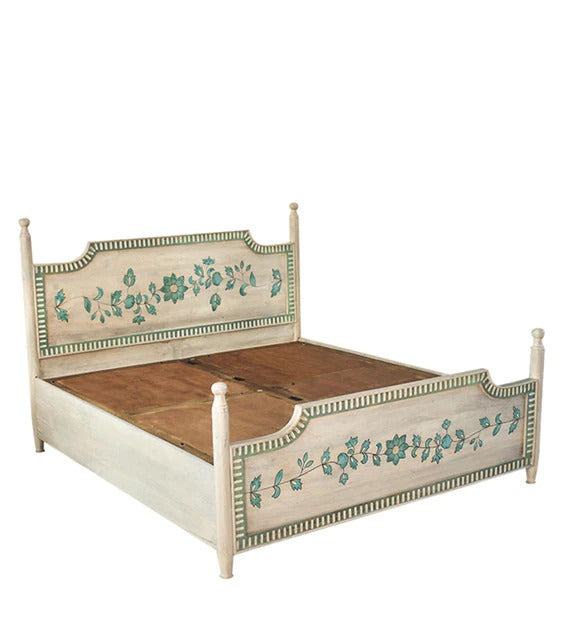 Detec™ Queen Size Bed with Storage in Vintage White Finish