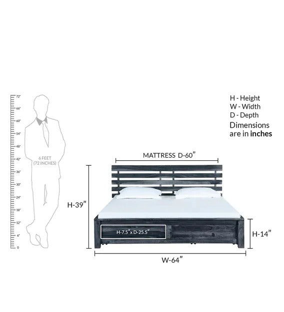 Detec™ Solid Wood Queen Size Bed with Storage in Provincial Teak Finish