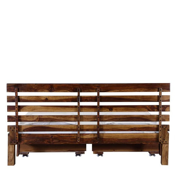 Detec™ Solid Wood Queen Size Bed with Storage in Provincial Teak Finish