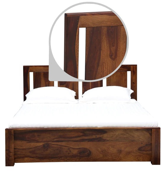 Detec™ Solid Wood Queen Size Bed with Storage in Provincial Teak Finish