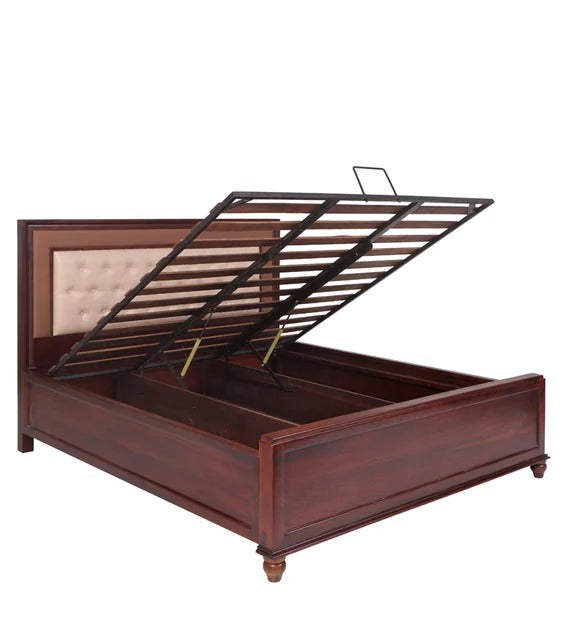 Detec™ Queen Size Bed with Storage in Walnut & Beige Finish