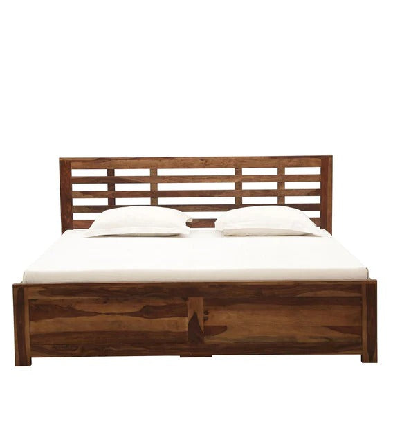 Detec™ Solid Wood Queen Size Bed With Storage In Provincial Teak Finish