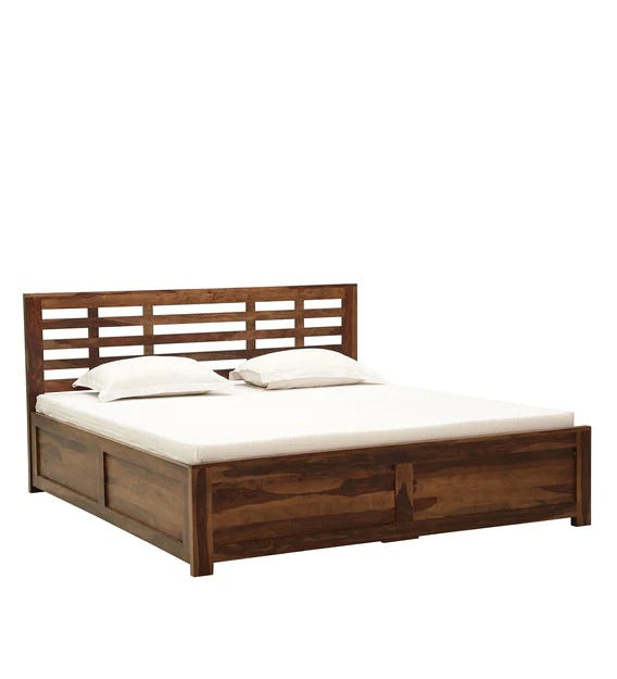 Detec™ Solid Wood Queen Size Bed With Storage In Provincial Teak Finish