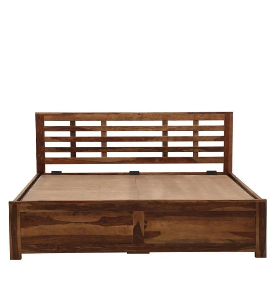 Detec™ Solid Wood Queen Size Bed With Storage In Provincial Teak Finish