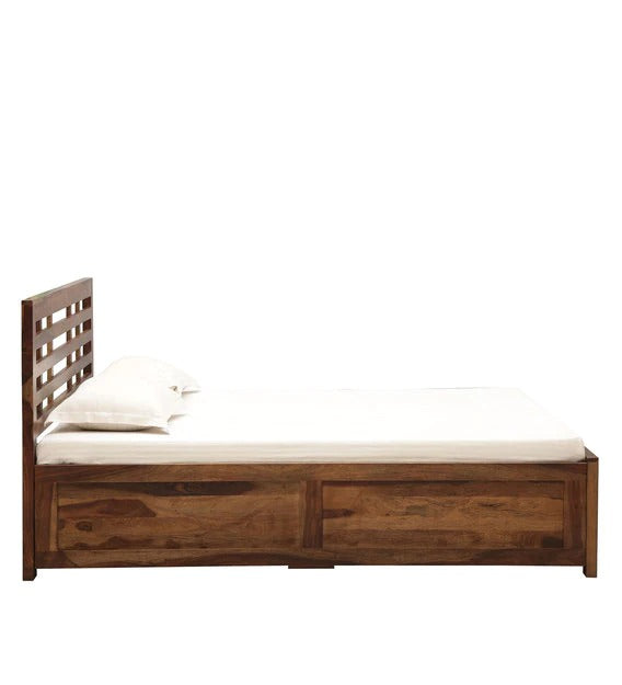 Detec™ Solid Wood Queen Size Bed With Storage In Provincial Teak Finish