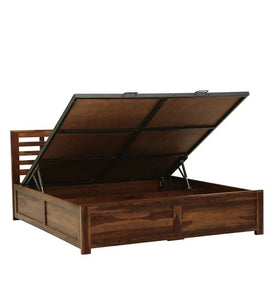 Detec™ Solid Wood Queen Size Bed With Storage In Provincial Teak Finish