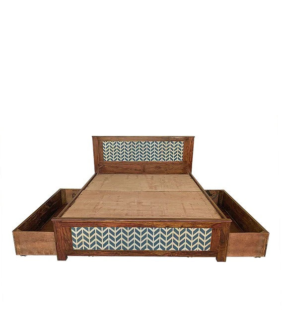 Detec™ Queen Size Bed with Storage in Teak Finish