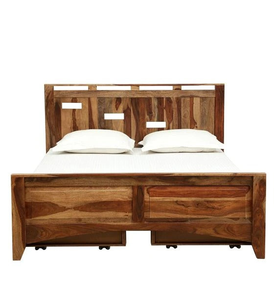 Detec™ Solid Wood Queen Size Bed With Storage In Rustic Teak Finish