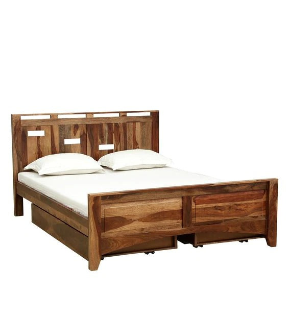 Detec™ Solid Wood Queen Size Bed With Storage In Rustic Teak Finish