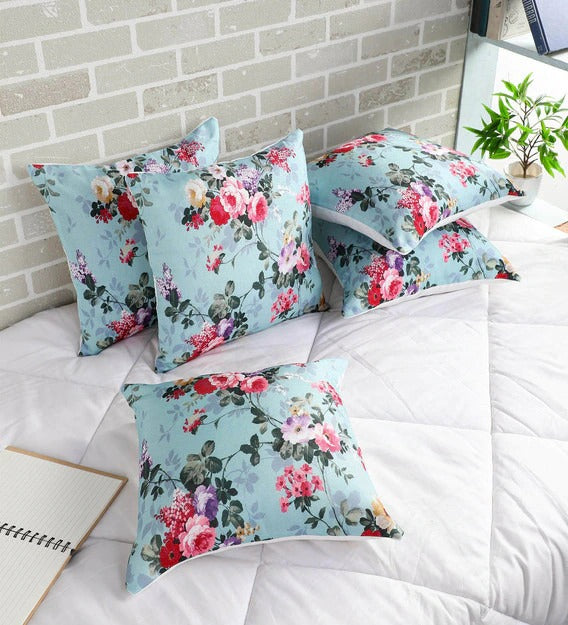 Detec™ Digital Printed Jute Floral Pattern 24x24 Inch Cushion Covers (Set Of 5)