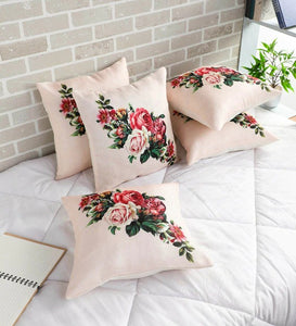 Detec™ Digital Printed Jute Floral Pattern 12x12 Inch Cushion Covers (Set Of 5)