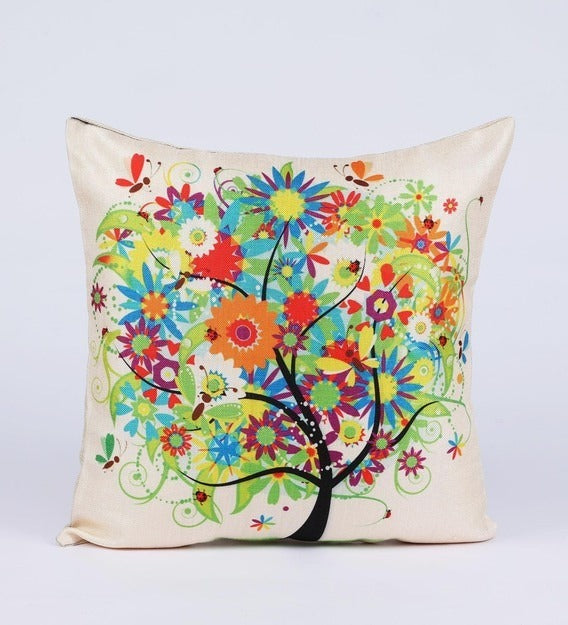 Detec™ Digital Printed Jute Floral Pattern 16x16 Inch Cushion Covers (Set Of 5)