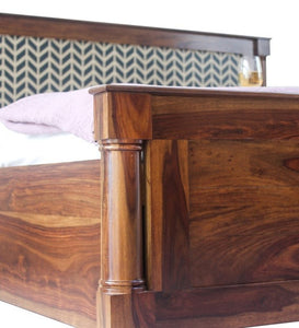 Detec™ Queen Size Hand Painted Bed with Storage in Teak Finish