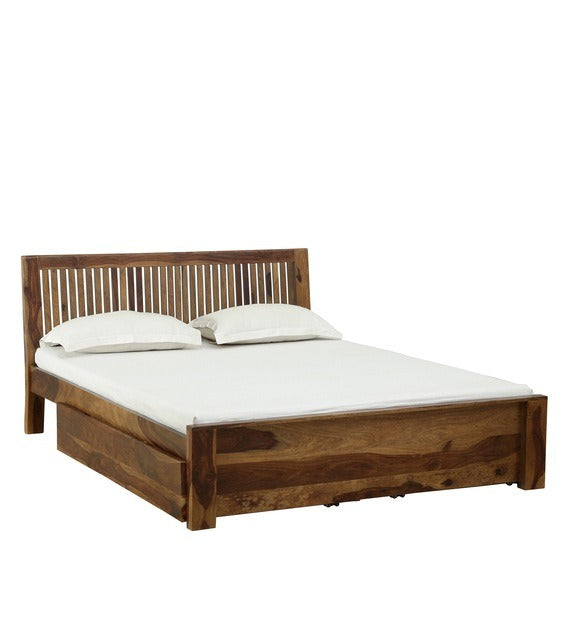 Detec™ Solid Wood Queen Size Bed with Box Storage in Provincial Teak Finish