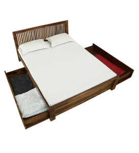 Detec™ Solid Wood Queen Size Bed with Box Storage in Provincial Teak Finish