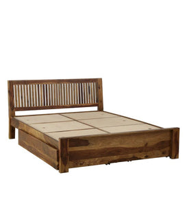 Detec™ Solid Wood Queen Size Bed with Box Storage in Provincial Teak Finish