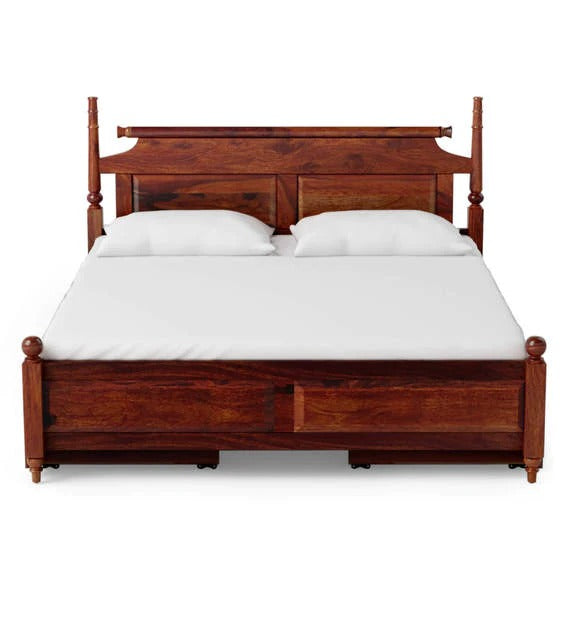 Detec™ Solid Wood Queen Size Bed with Storage in Honey Oak Finish