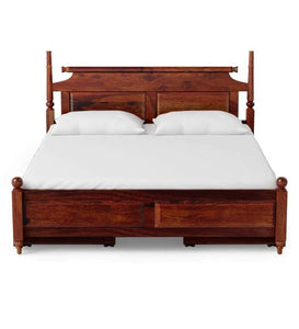 Detec™ Solid Wood Queen Size Bed with Storage in Honey Oak Finish