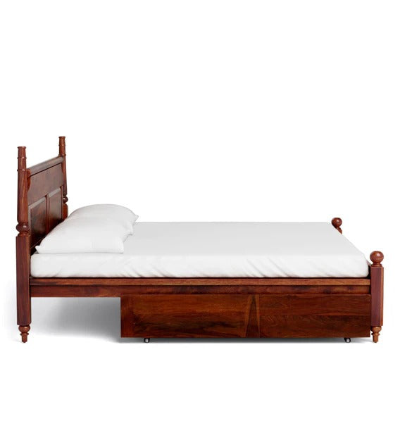 Detec™ Solid Wood Queen Size Bed with Storage in Honey Oak Finish