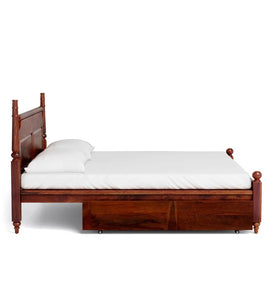 Detec™ Solid Wood Queen Size Bed with Storage in Honey Oak Finish