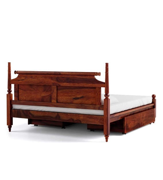 Detec™ Solid Wood Queen Size Bed with Storage in Honey Oak Finish