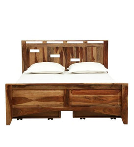 Detec™ Solid Wood Queen Size Bed With Storage In Rustic Teak Finish