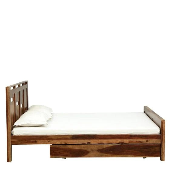 Detec™ Solid Wood Queen Size Bed With Storage In Rustic Teak Finish