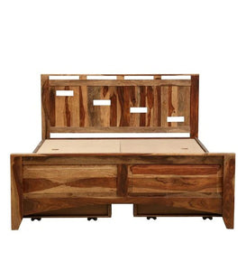 Detec™ Solid Wood Queen Size Bed With Storage In Rustic Teak Finish