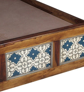 Detec™ Hand Painted Queen Size Bed with Storage in Teak Finish