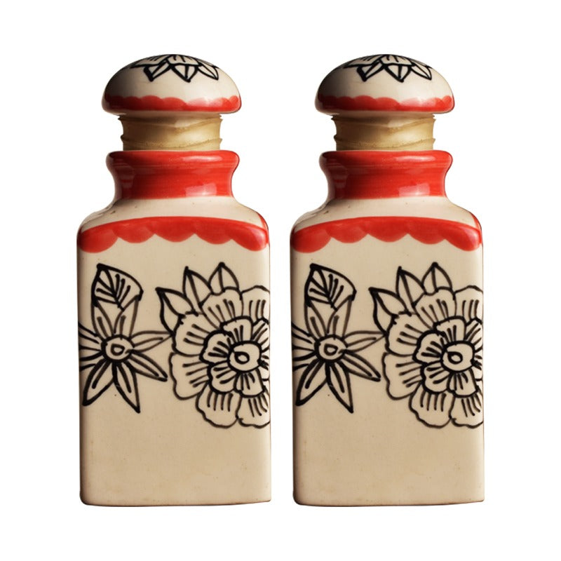 Detec   Red & Off White Ceramic Jars
