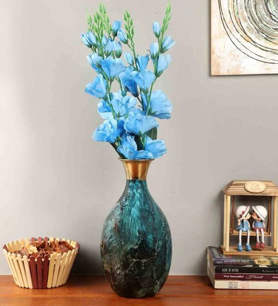 Detec Brass Blue Stone Vase - Rishan Lifestyle