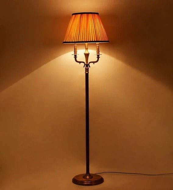 Detec White Fabric Shade Floor Lamp with Gold Base