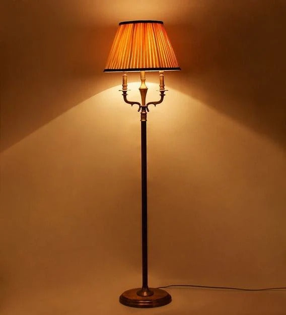 Detec™ White Fabric Shade Floor Lamp with Gold Base