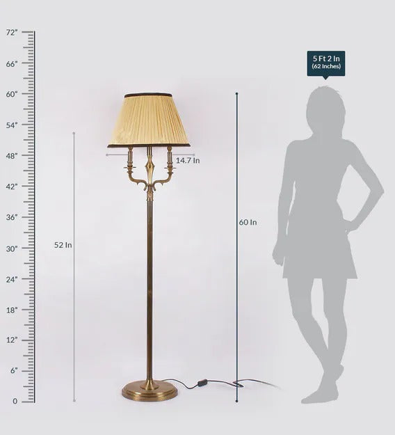 Detec White Fabric Shade Floor Lamp with Gold Base