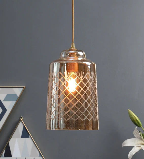 Detec™ Bosnia Cut Work Amber Lustere Glass Hanging Lamp