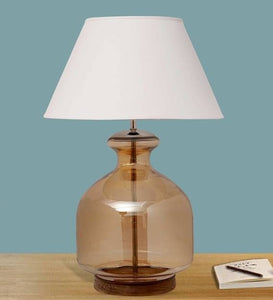 Detec White Cotton Shade Table Lamp with Amber Luster Glass Base