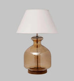 Load image into Gallery viewer, Detec White Cotton Shade Table Lamp with Amber Luster Glass Base
