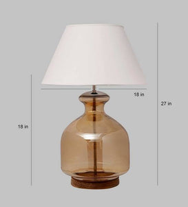 Detec White Cotton Shade Table Lamp with Amber Luster Glass Base