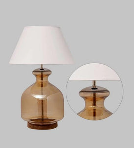 Detec White Cotton Shade Table Lamp with Amber Luster Glass Base