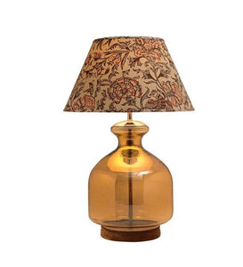 Detec Carvas print Cotton Shade Table Lamp with Amber Luster Glass Base