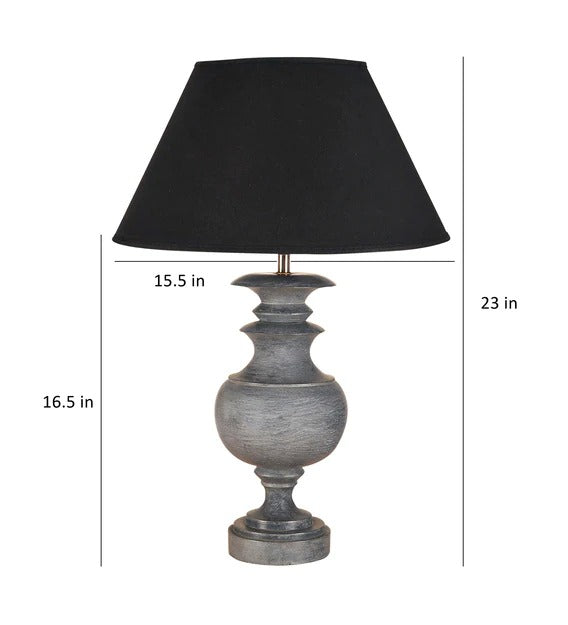 Detec Petunia Grey Wood Black Cottan Fabric Shade Table Lamp with Grey Base