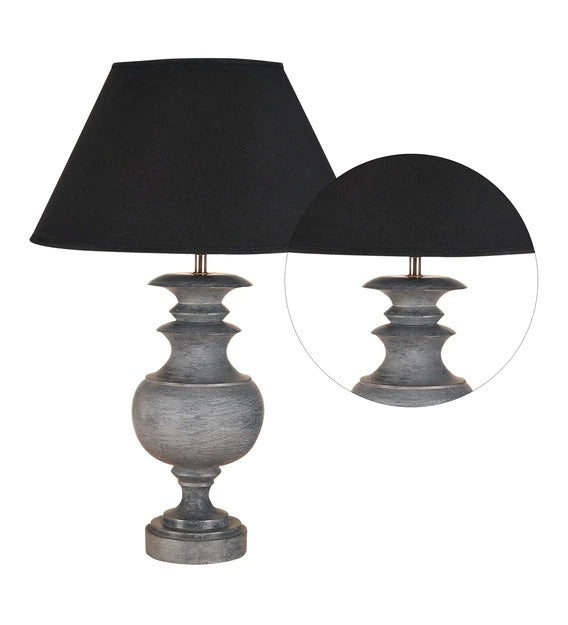 Detec Petunia Grey Wood Black Cottan Fabric Shade Table Lamp with Grey Base