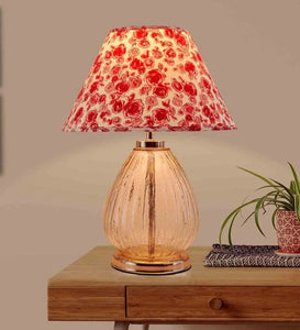 Detec Glitzhome Glass Stripe Customized Cottan Fabric Shade Table Lamp with Transparent Base