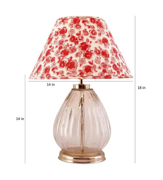 Detec Glitzhome Glass Stripe Customized Cottan Fabric Shade Table Lamp with Transparent Base