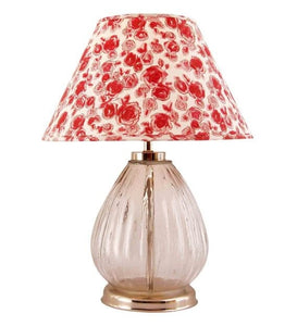 Detec Glitzhome Glass Stripe Customized Cottan Fabric Shade Table Lamp with Transparent Base